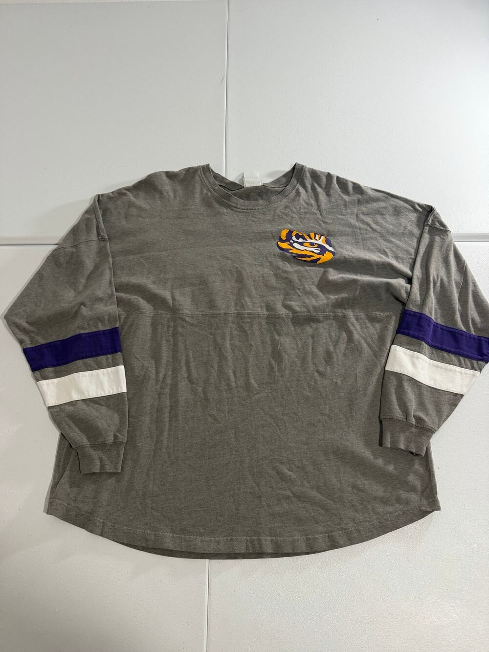 LSU Tigers Spirit Jersey Girls Youth XL 16/18 Gray Purple Long Sleeve Oversized